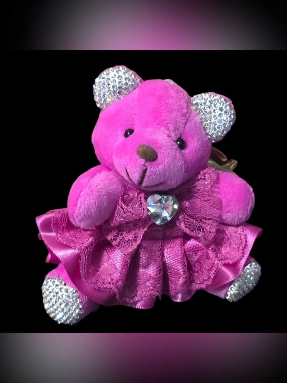 RARE Natasha Couture Pink Beaded Bear Keychain Bag Charm